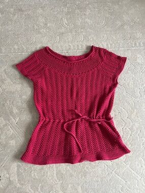 Calvin Klein Jeans Raspberry Crochet Tie-Waist Knit Top